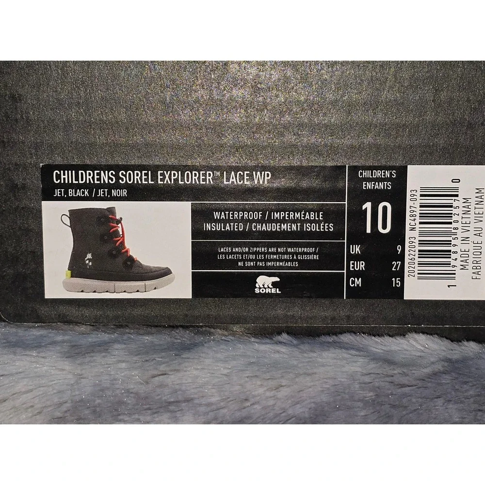 NWB Kids Sorel‎ Explorer Lace Waterproof Insulated Boots Gray Red Size 10